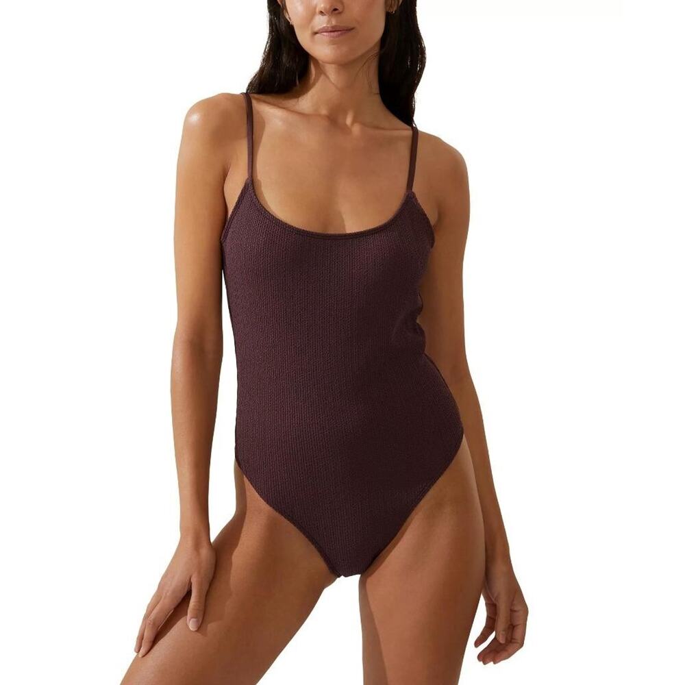COTTON ON Women's Willow Brown Crinkle Low-Back One-Piece Swimsuit Size XL